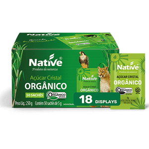 Açúcar Cristal Orgânico Native - Caixa com 18 displays com 50 sachês