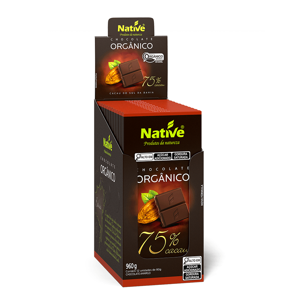 Chocolate Orgânico Native 75% Cacau 12x 80g
