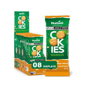 Cookies Orgânicos Native de Quinoa, Aveia, Trigo e Linhaça sabor Mel - Caixa com 8 displays de 7 unidades